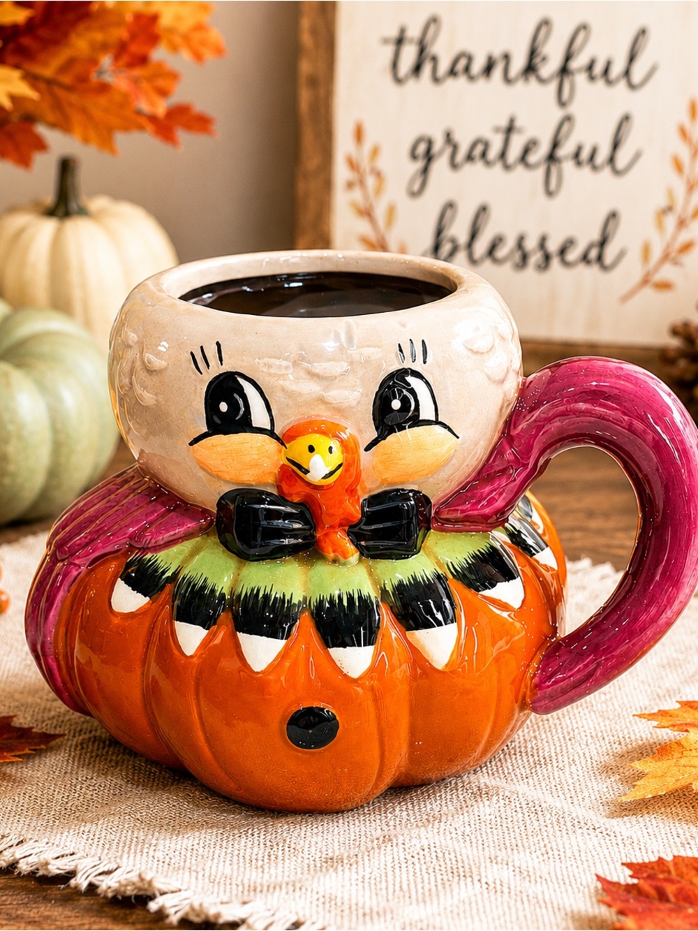 NEW 2026 Johanna Parker Turkey Mug Ceramic Pumpkin Thanksgiving Fall Harvest De